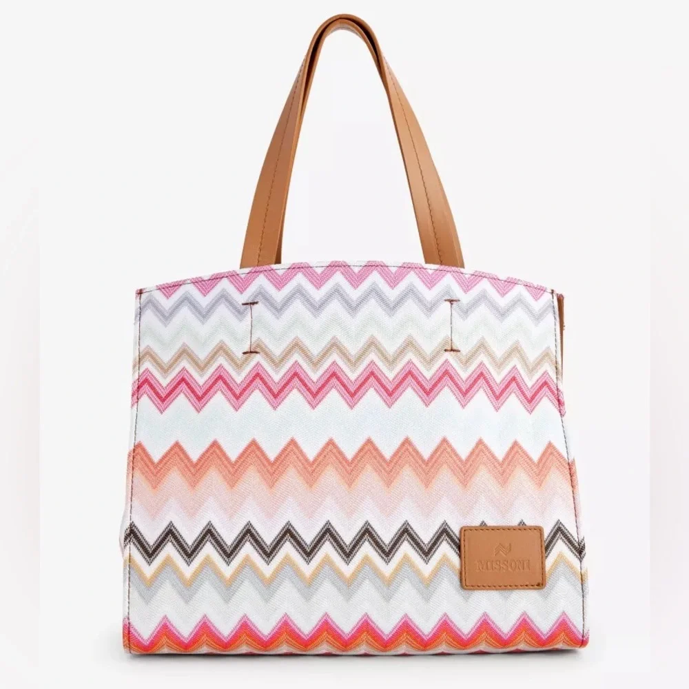NWT MISSONI Chevron-pattern small cotton-blend tote bag purse - Picture 1 of 14